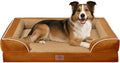 Comfort Expression Orthopedic Dog Bed for Large Dogs 38x25 Inch, Waterproof Supportive Egg Crate Foam Large Pet Bed with Removable Bolsters, Dog Couch with Washable Cover & Non-Slip Bottom, Orange