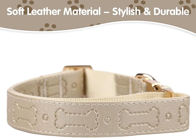 TDTOK Stylish Leather Dog Collar, Comfortable Soft PU Leather Dog Collars for Large Medium Small Dogs with Quick Release Metal Buckle, Adjustable Pet Collar with Cute Bone Pattern Design