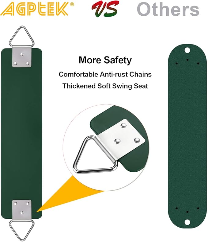 AGPTEK Swing Set, Seat with 66 Inch Anti-Rust Chains Thermoplastic Coated, Support 250lb, Cushion Accessories Replacement with Snap Hooks for Outdoors, Playground, Jungle & Gym - Green