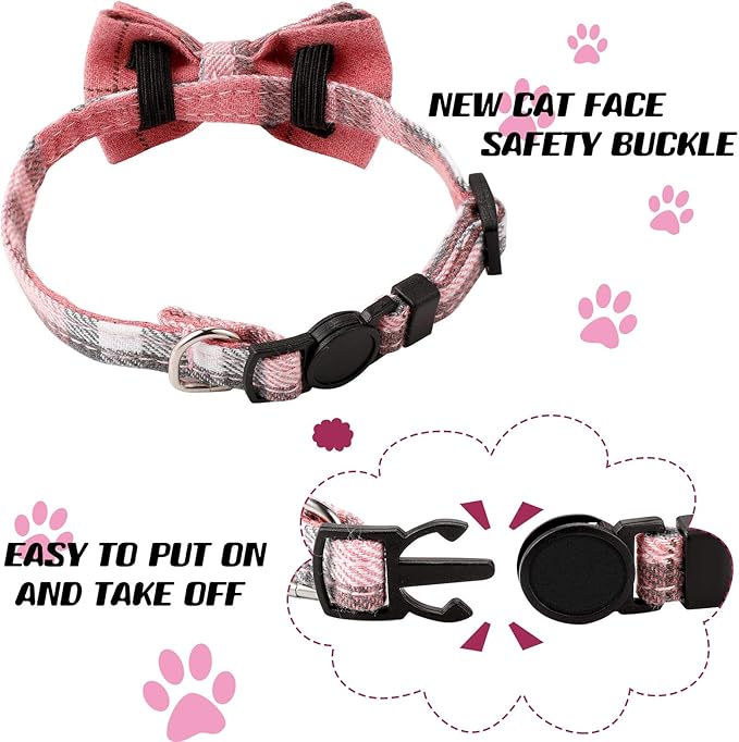Weewooday 10 Pcs Breakaway Cat Collar with Bow Tie and Bell, Kitten Collar for Cat, Adjustable Cute Plaid Safety Kitty Collars for Birthday Pet Christmas Party Supplies, 10 Styles