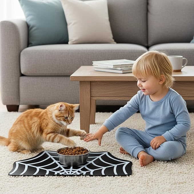 Pet Mat for Food and Water, Absorbent Non-Slip Quick Dry Dog Food Mat for Dog Cat Bowl Indoor Outdoor Pet Dining Gift Halloween Decorations (15.74 * 23.62In, Spider)