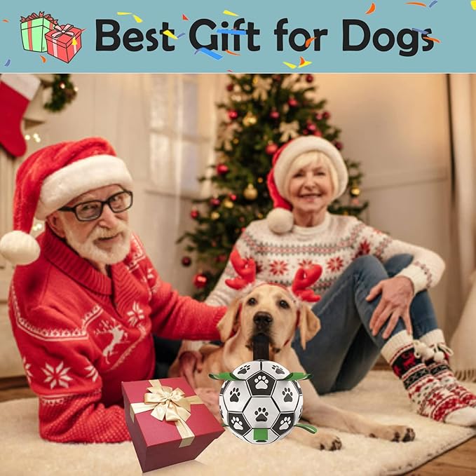 Ropes Soccer Balls Toy - Interactive Dog Toys for Tug of War, Puppy Birthday Gifts, Water Toy, Durable Balls World Cup for Large Dogs (9 Inch)