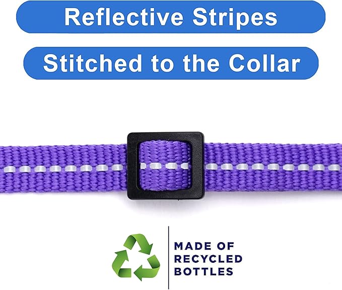 Pawtitas Recycled Purple Reflective Cat Collar – Eco-Friendly Breakaway Safety Buckle, Adjustable Kitten & Adult Collar with Removable Bell and High-Visibility Strap