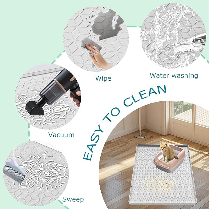 Cat Litter Mat for Litter Box, Silicone Large Cat Litter Trapping Mat - 40x28 in, Waterproof & Non-Slip, Durable & Easy Clean, Light Gray