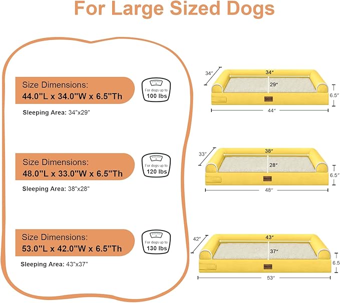 Large Dog Bed Orthopedic Washable: Jumbo Dog Bed Bolster Extra Large Dogs Egg Crate Foam Sofa Couch Waterproof Removable Cover - Ginger