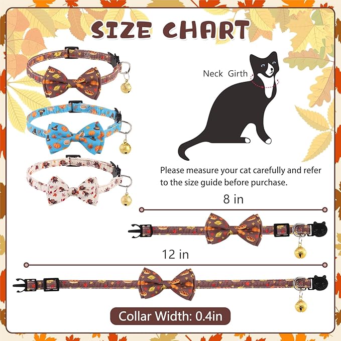 KOOLTAIL Cat Collar with Bow Tie and Bell - 3 Pack Cute Cat Collars Breakaway with Food Pattern, Cute Adjustable Kitten Collar with Safety Buckle for Girls Boys Kitty
