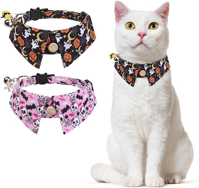 Halloween Cat Collar with Bells & Cute Pendant - Breakaway, Adjustable, 2-Pack Kitten Collar Safety for Female & Male Pets