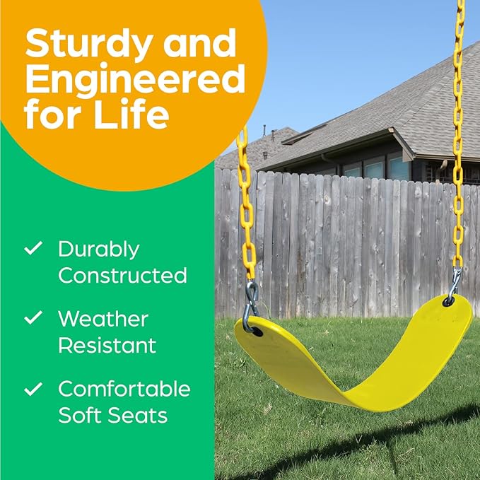 Jungle Gym Kingdom Swing for Outdoor Swing Set - Pack of 1 Swing Seat Replacement Kit with Heavy Duty Chains - Backyard Swingset Playground Accessories for Kids (Yellow)