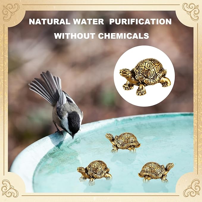 4 Pcs Mini Copper Bath Disk Ornaments Brass Bird Bath Purification Disks Birdbath Cleaner Single 0.6 oz Weight Universal Fit for Outdoor Birdbaths, Bowl(Turtle)