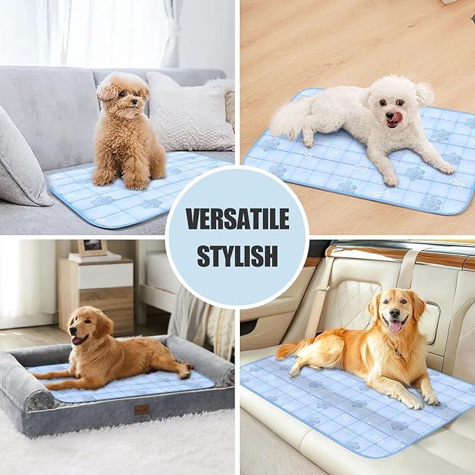 RIOGOO Dog Cooling Mat,Dog Blanket Washable,Cool Fabric & Internal Waterproof Cooling Pad (Blue, Medium (28X20 inch))