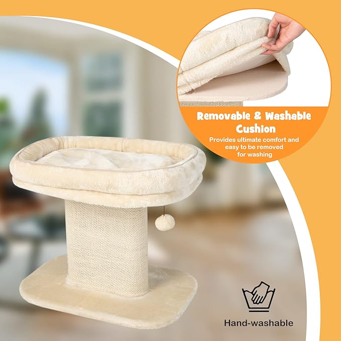Tangkula Cat Tree for Indoor Cats, 2-Tier Cat Tower with Top Perch & Sisal Scratching Panel & Jingling Fur Ball Toy, Cozy Cat Bed with Scratching Post, Modern Small Kitten Activity Center (Beige)