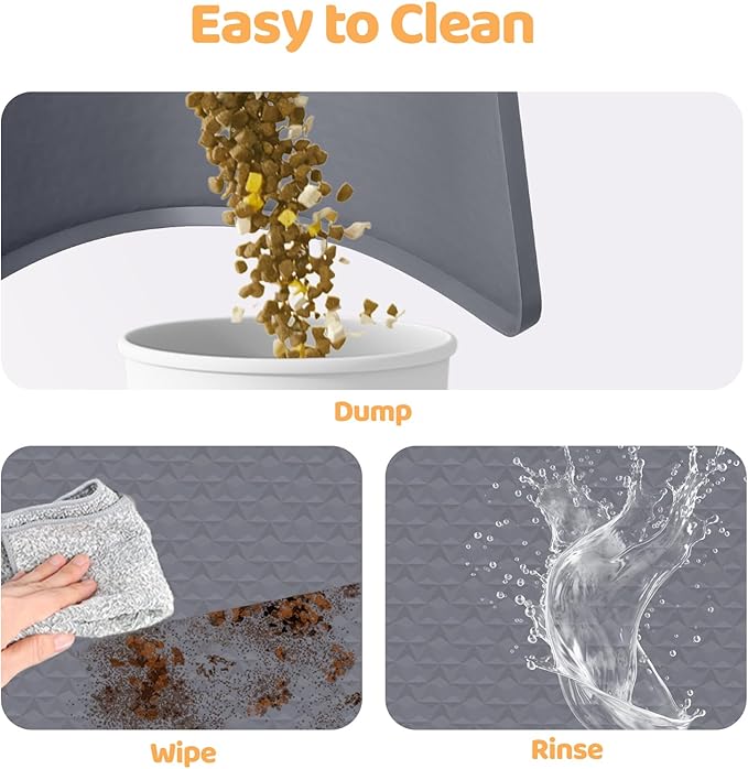 Cat Food Mat, 51" x 25.6" Extra Large Silicone Pet Feeding Mat with Raised Edge Pet Placemat for Food and Water Bowl Non-Slip, Easy to Clean, Floor Protection (Dark Grey)