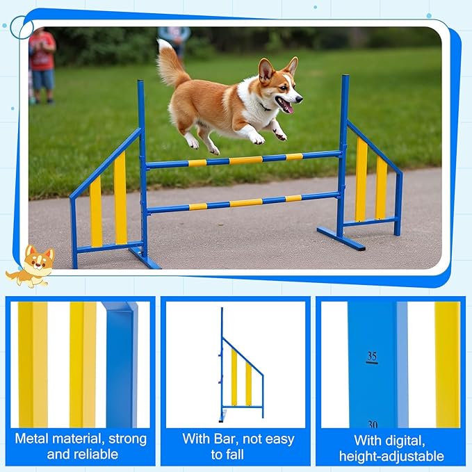 Agility Wing Jumps with Bar Dog Training Hedge Metal Frame Adjustable Pet Hurdles Jump Bars for Indoor Outdoor Dog Pet Agility Course Game