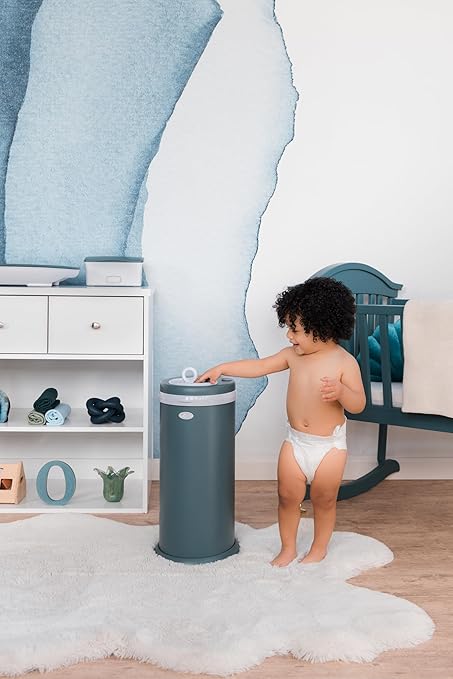 Ubbi Stainless Steel Diaper Pail, Odor Locking, No Special Bag Required, Award-Winning, Registry Must-Have, Open Water