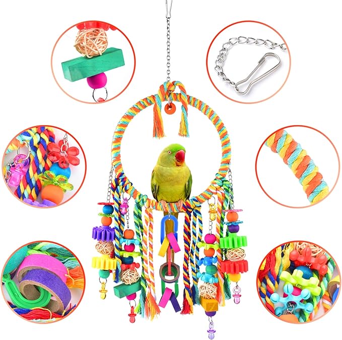 KATUMO Bird Toys, Bird Swing Toy Bird Perch with Colorful Chewing Toys, Suitable for Lovebirds, Finches, Parakeets, Budgerigars, Conure ect Small Birds