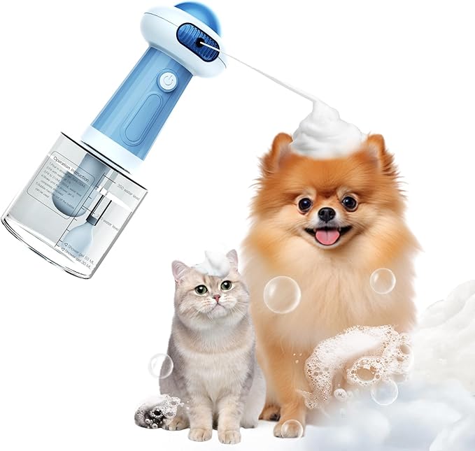 Upgrade Waterproof Electric Dog Shower with Automatic Soap Dispenser, Magnetic Charging Shampoo Frother, and Bubble Machine for Pets - Blue