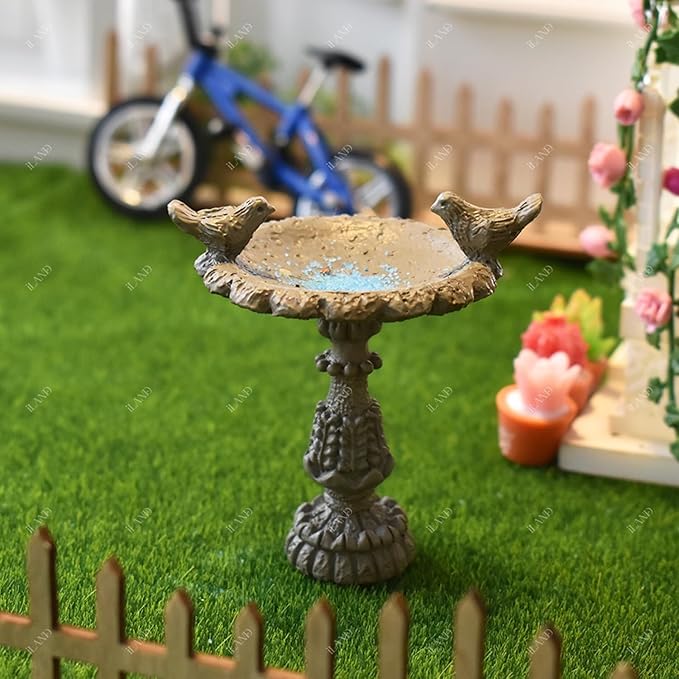 iLAND 1/12 Scale Fairy Garden Accessories Outdoor Miniature Birdbath Fountain & 2 Lion Wall Reliefs Mini Ornaments for Garden Dollhouse Décor Dollhouse Accessories