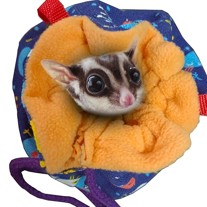 Dnoifne Sugar Glider Hanging Bed House, Sugar Glider Hamster Sleeping Pouch with Drawstring Design, Small Animals Hammock Cage Accessories, Cage Warm Sleep Bag for Squirrel Guinea Pig Birds Parrot
