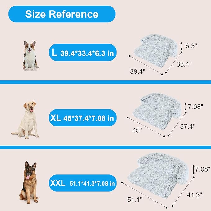 Luxurious Dog Couch Bed Protector for Dogs Memory Foam, Removable Fluffy Plush Pet Couch Cover for Dogs Washable, Calming Dog Sofa Beds, Waterproof Couch Protector, Pet Beds Mats for Couch(XXL)