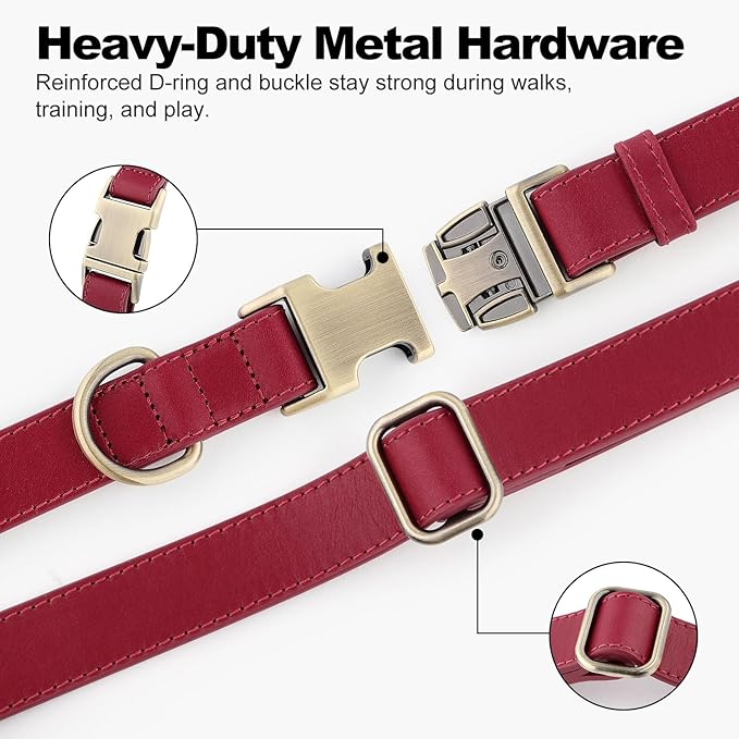 Plutus Pet Genuine Leather Dog Collar – Adjustable Pet Collar with Quick Release Metal Buckle, Soft Real Leather for Small Medium Large Dogs, Heavy Duty & Skin-Friendly (Burgundy, XS)