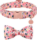 Christmas Dog Collar with Bow Tie, Pink Christmas Tree Collars for Dogs, Adjustable Pet Collar with Cute Xmas Tree Pendant, Winter Dog Accessories for Small Medium Large Dogs S