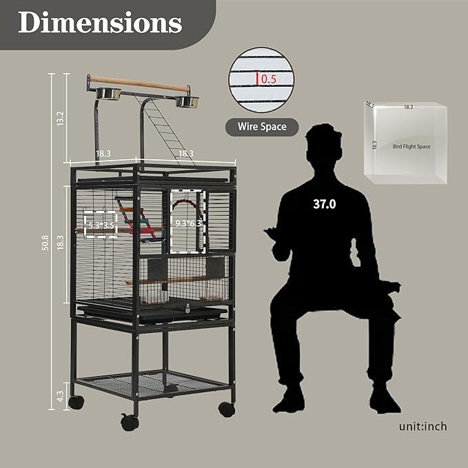 51" Small Bird Cage with Stand,Parakeet Cage, Parrot cage with Parakeet Toys, Bird Cage Accessories,Birdcage Covers for Lovebirds Cockatiel Conure Finch Canary Budgie