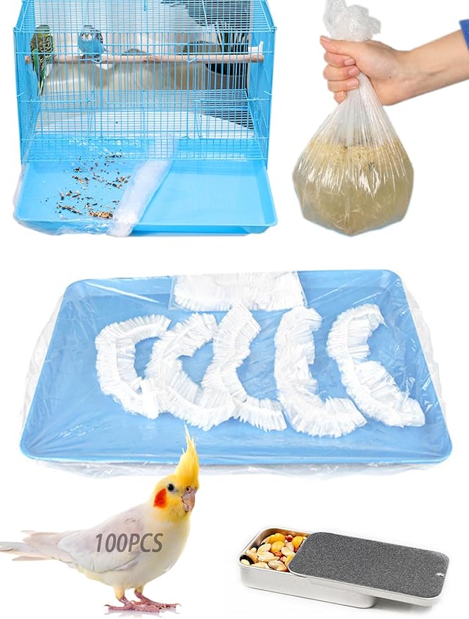 Disposable Bird Cage Liners - Clear Plastic Parakeet Liner Bags - 100 Pcs Universal Film for Finches, Canaries, Cockatiels