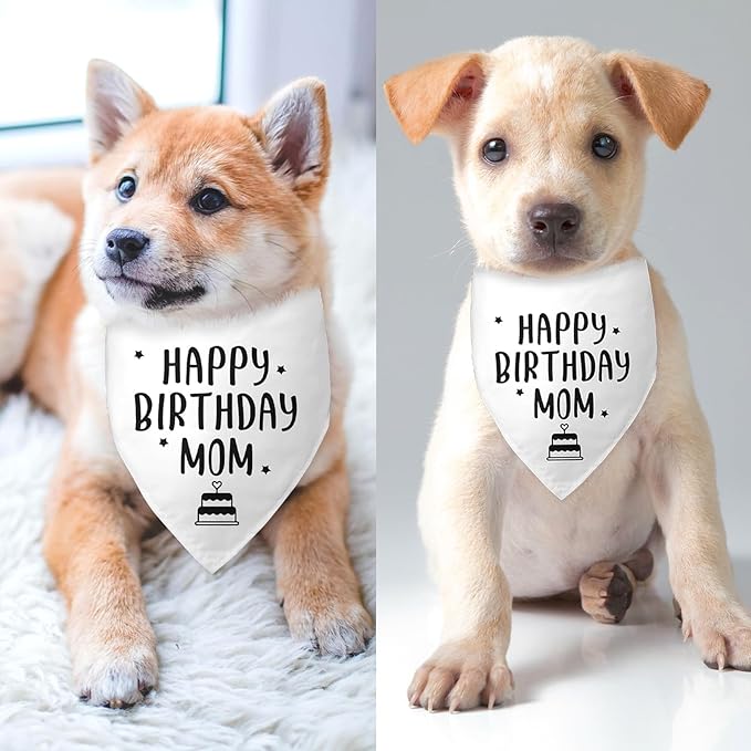 Happy Birthday Mom Dog Bandana Dog Funny White Happy Birthday Bandana for Dogs Photo Prop Pet Scarf Accessories for Pet Lovers Mom Gifts