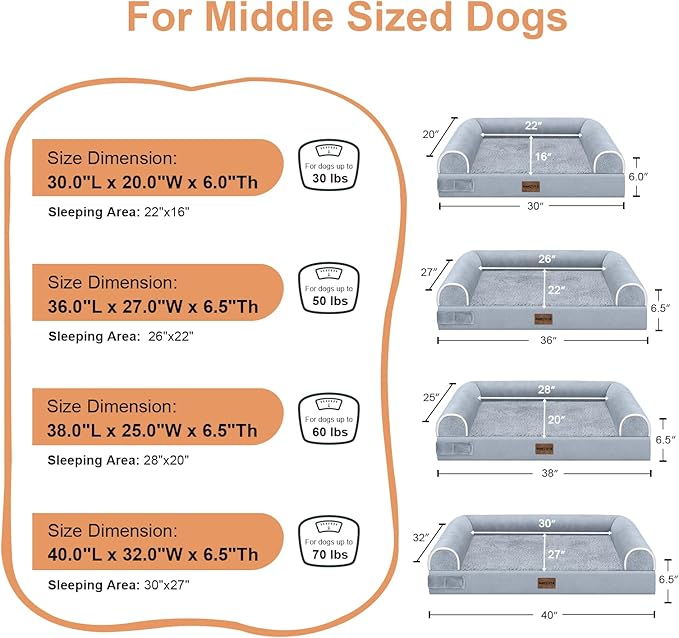 Large Dog Bed Orthopedic Washable: Beds Bolster XL Bed Big XLarge Dogs Memory Foam Couch Sofa Waterproof with Removable Cover