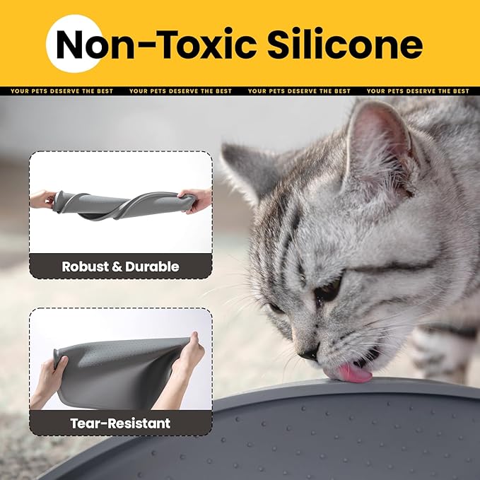 Dog Food Mat,1/2 Inch Raised Edges Cat Feeding Mat for Spill Containment,BPA-Free Silicone Pet Food Mats for Floor Waterproof,Rubber Dog Placemats for Food and Water Bowls(Grey,24"x16")