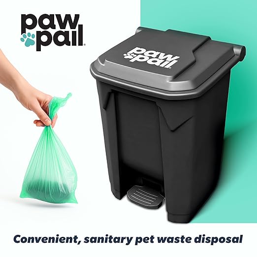 PawPail Essential Pet Waste Station, Outdoor Dog Poop Trash Can with Step-On Lid, Square Plastic Dog Waste Station, Black, 41 lb. Capacity