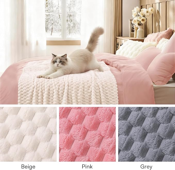 Luciphia Soft 300GSM Fleece Pet Blanket for Small Medium Large Dogs Washable 3D Textured Flannel Cat Puppy Decorative Furniture Protector Throw Durable White, XL(57''x40'')