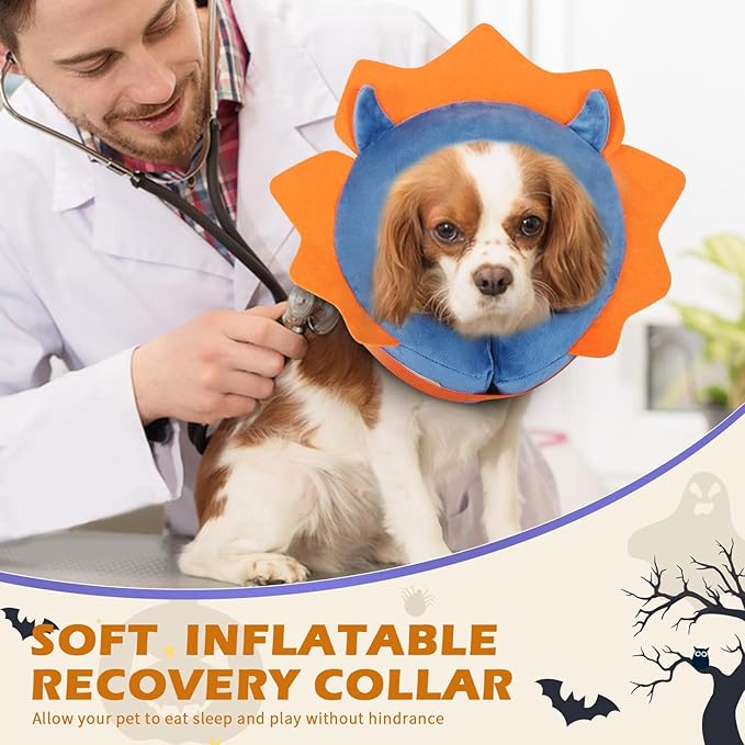 IEUUMLER Inflatable Recovery Dog Collar, Protective Donut Cone, Adjustable Soft Collar for Dog and Cat After Surgery Prevent from Biting & Scratching EU002 - Blue Demon L
