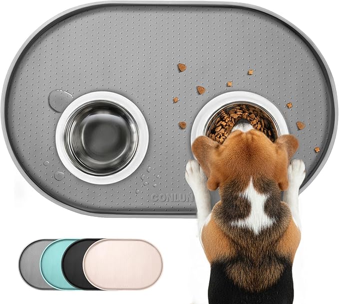 Dog Food Mat,Raised Edges Pet Food Mats for Spill Containment,BPA-Free Silicone Cat Dog Feeding Mat for Floor Waterproof,Rubber Pet Placemats for Food and Water Bowls 1/2 Inch