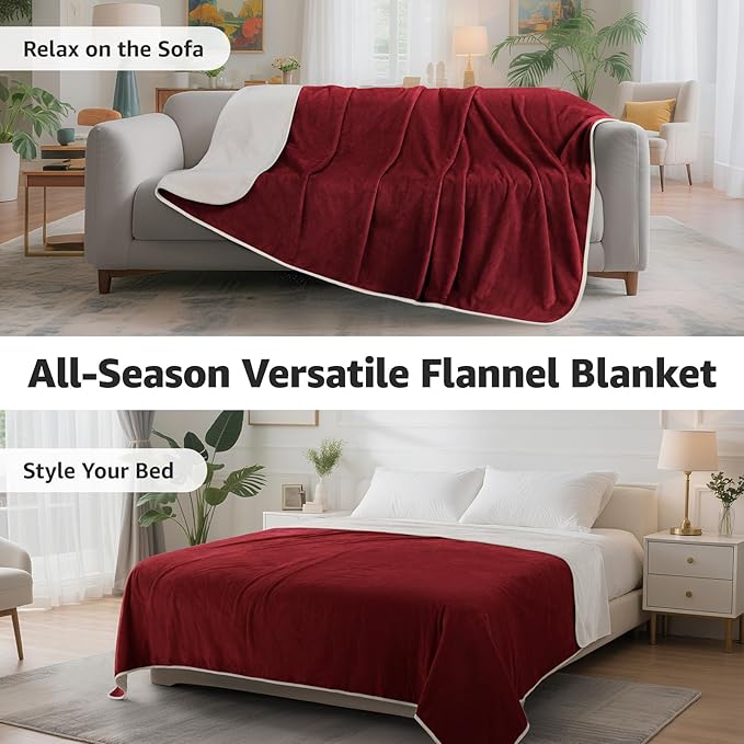 LOOBANI Waterproof Blanket for Bed: Reversible Soft Flannel Twin Bed Blanket 60" x 80", Leakproof Throw Spill-Proof Dog Pet Blanket for Couch, Sofa Protect, Movie Time, Camping, Travel, Red