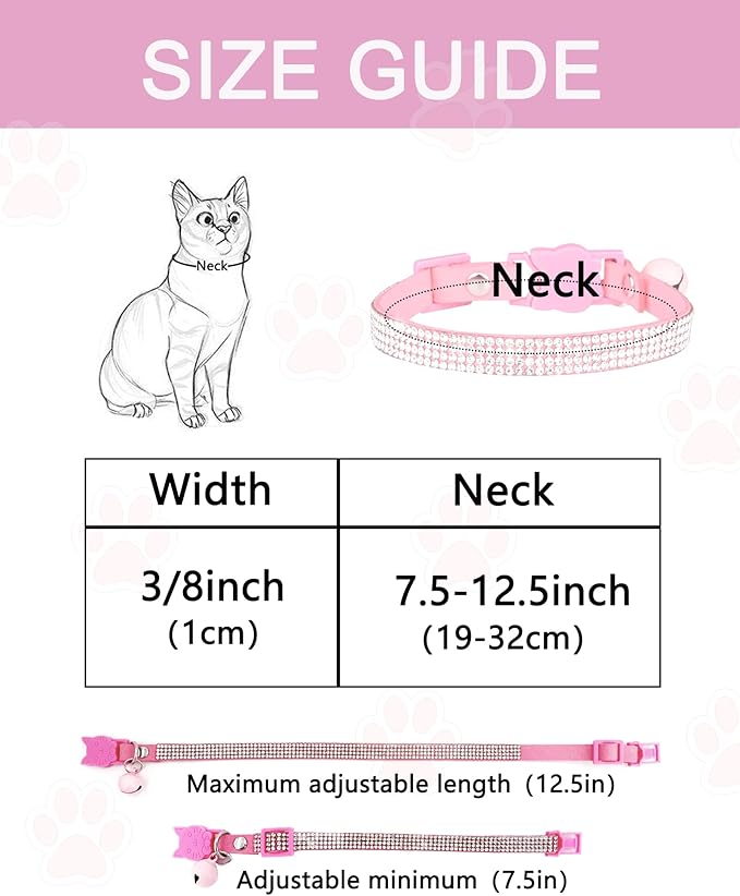 Solmoony Breakaway Cat Collars with Bell,Adjustable Safe Kitten Collar,Cat Collars for Girl Cats with Rhinestone Soft Velvet (Pink)