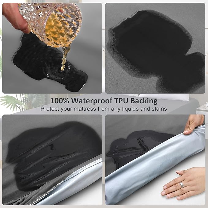 Waterproof Mattress Protector King, Fitted Sheet Style Breathable Mattress Cover with Deep Pocket Fits Up to 18'', Noiseless Bed Cover for Kids Adults Pets, Machine Washable (Light Gray, 76'' X 80'')