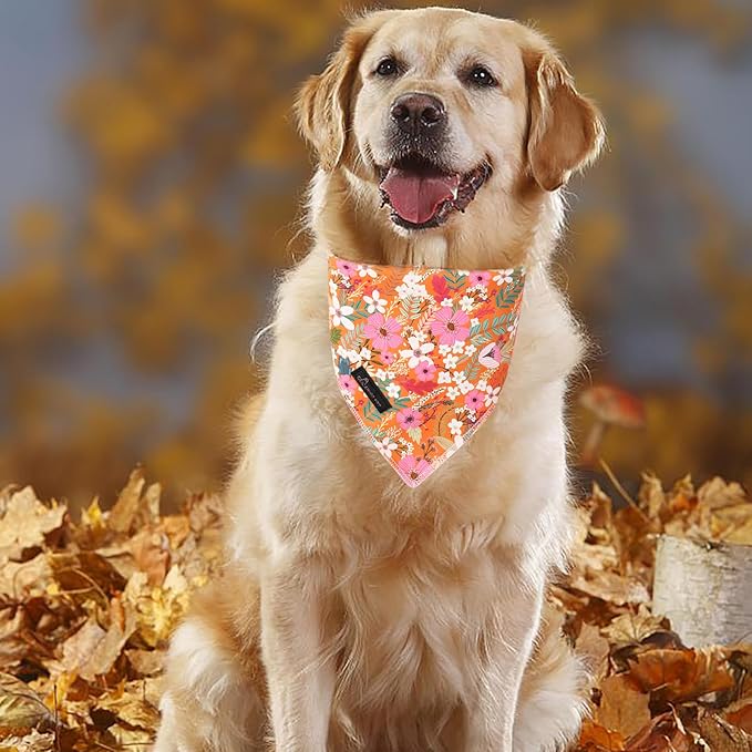 ARING PET Floral Dog Bandanas, Flower Leaf Triangle Scarf for Small Medium Large Boy Girl Dogs-Size L