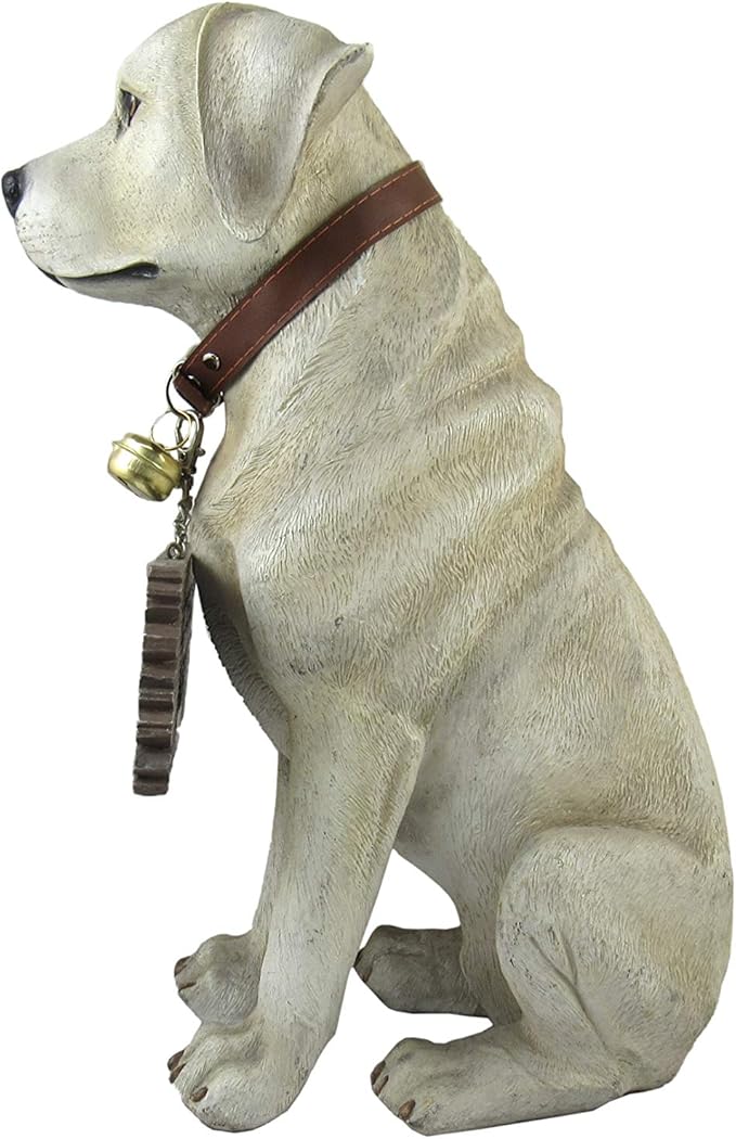 DWK-HD37476 - Labrador Retriever 14 Inch Puppy Dog with Welcome Sign Statue - Fantastic Detail Hand Painted Sculpture - Lab Art Decor Figurine Bust - Decorative Poly-Resin Outdoor Animal Figure