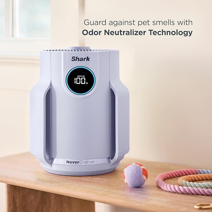 Shark Air Purifier for Home, NeverChange Compact Pro, for Bedroom, Nursery, Home Office, Dorm, HEPA-Exceeding Filter, Captures Pollutants, Pet Dander, Dust, Odor, Smoke, and More, HP072PL, Lilac