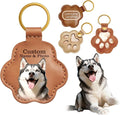 Personalized Pet Memorial Gifts for Dogs, Custom Name Paw Shaped Leather Keychain, Dog Fur Keepsake for Bag or Key