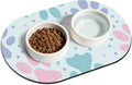 Dog Food Mat 20''x12'', Small Pet Feeding Mat, Non-Slip Rubber Pet Food Mat, Absorbent Cat Dog Water Bowl Mat for Messy Drinkers, Dogs Bowl Placemat for Food and Water, Light Blue Paw