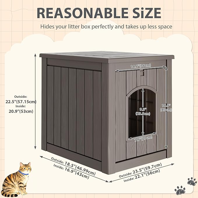 Cat Litter Box Enclosure, Hidden Litter Box with Openable Front Door, Outdoor Cat House Weatherproof, Side Table, Easy to Clean and Assembly, Dark Gray