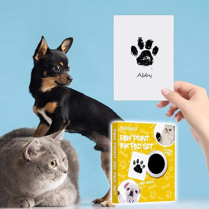 Nabance Inkless Paw Print Kit for Dogs, Cats with 3-Pcs Round Ink Pad & 2 Paper Frame, Clean Touch Dog Nose & Baby Handprint Kit, Pet Paw Print Impression Kit, Keepsake Gifts for Pet Lovers, New Moms