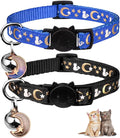 Baeuppit 2PCS Breakaway Cat Collars with Bell Moons Stars Cute Kitty Adjustable Safe Kitten Collars with Pendant Glow in The Dark(Black&Blue)