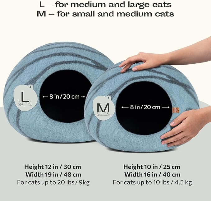MEOWFIA Cat Cave – Premium Felt Cat Bed for Indoor Cats, Handmade Merino Wool (Aquamarine, Large)
