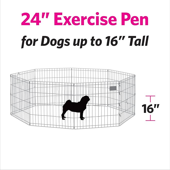MidWest Homes for Pets Folding Metal Puppy / Dog Exercise Pen, Indoor/Outdoor Playpen with No Door, Provides 16 Sq Feet of Play Space, 24-Inches Tall, Black E-Coated
