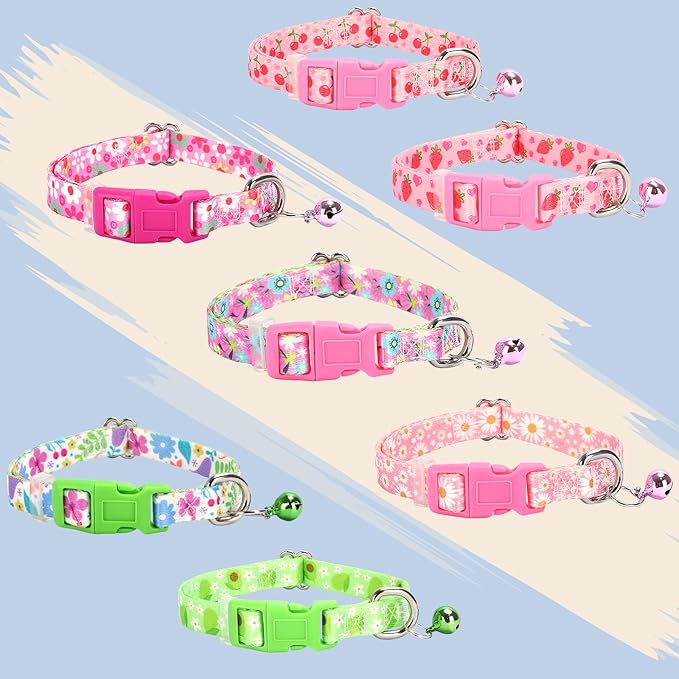XS Dog Collar with Bell - Durable Nylon Collar for Small Breeds,Adjustable Cute Fruit Pattern Collar for Chihuahua Pomeranian Yorkie, Heavy-Duty for Active Puppies（Pink Strawberry XS）