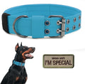 Tactical Dog Collar Military Adjustable Dog Collars Soft Nylon Training Collar with Patch Heavy Duty Metal Buckle Collars for Medium Large Dogs (Blue, L)