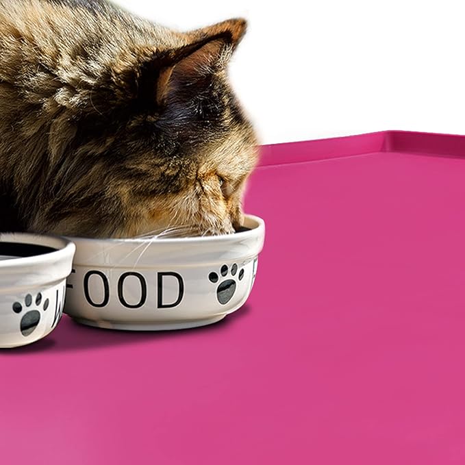 Dog Food Mat,Silicone Waterproof Food Tray,Non Slip Pet Bowl Mats Placemat,1" Raised Edge,Suitable for Most Small and Medium Sized Pets,32" x 24"